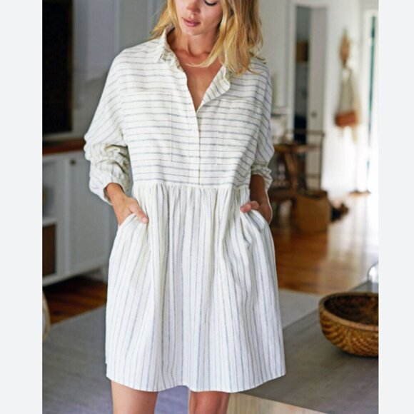Emerson Fry Selma Longsleeve Dress Stripe White Gray Button-Up XS short collar - Picture 1 of 9